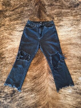 BDG Washed Black Ripped Cropped Straight Jeans